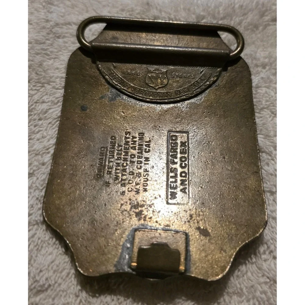 Vintage Wells Fargo & Co Folsom Brass Belt Buckle Old West Gambling Saloon 9